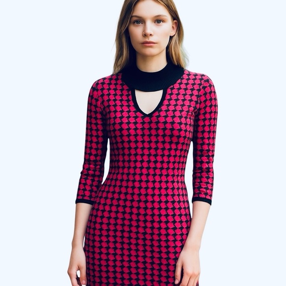 Jolie & Joy Pink & Black Houndstooth Sweater Dress | Size L | NWT - Picture 1 of 6